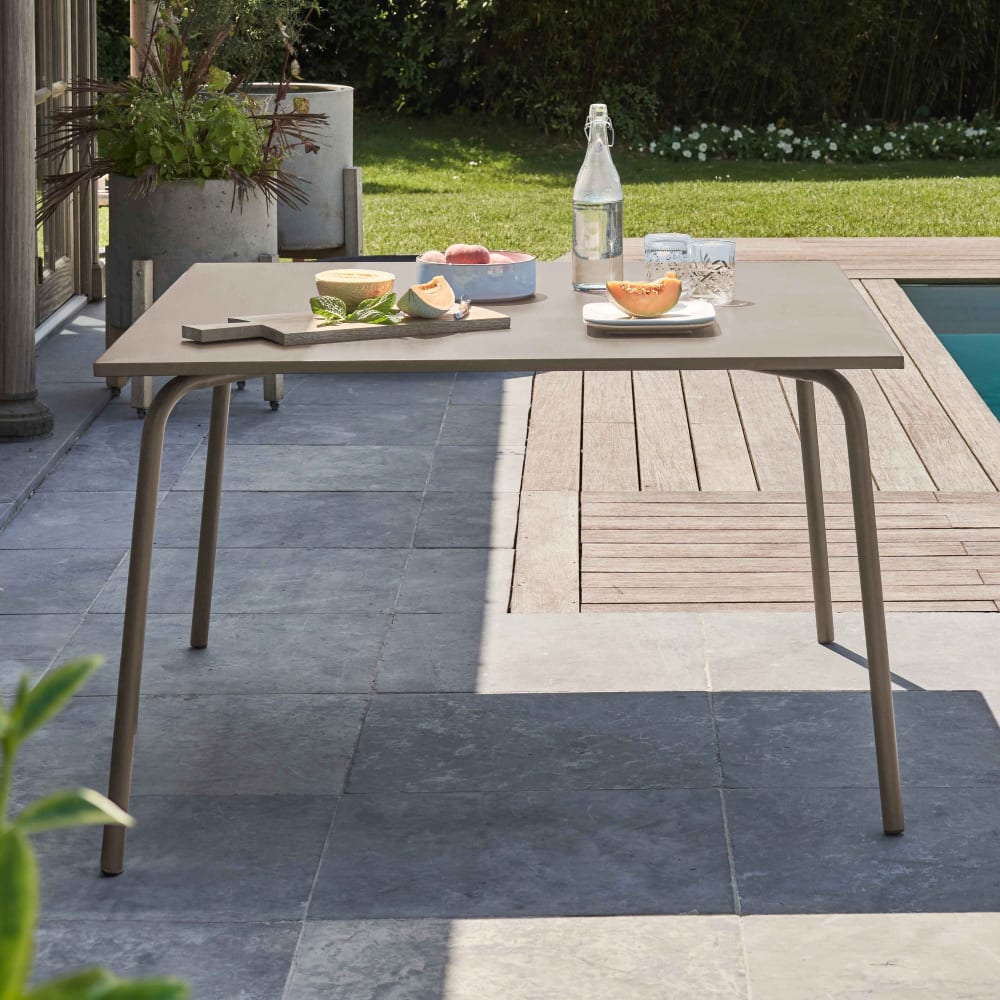 Table de jardin carrée en acier 8 places 120 cm taupe