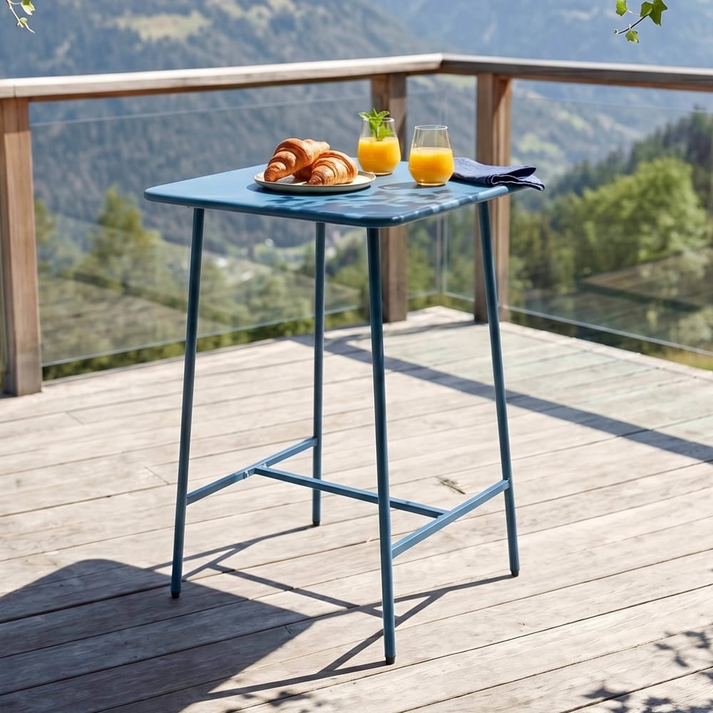 Table haute de jardin carrée en acier bleu pacific - Maisons du Monde