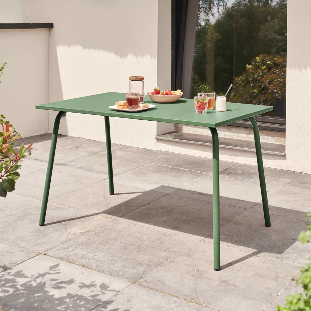 Table de jardin en acier 6 places 120 cm vert cactus