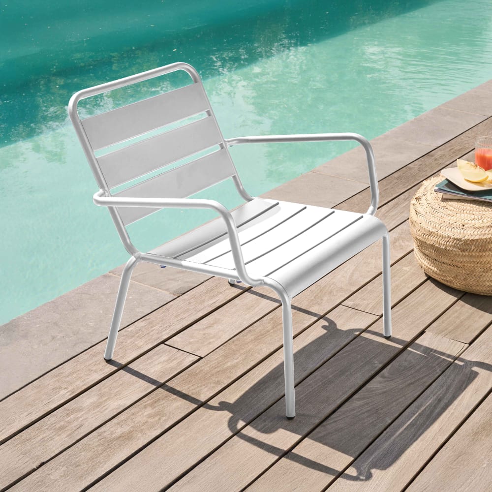 Fauteuil de jardin bas relax acier blanc