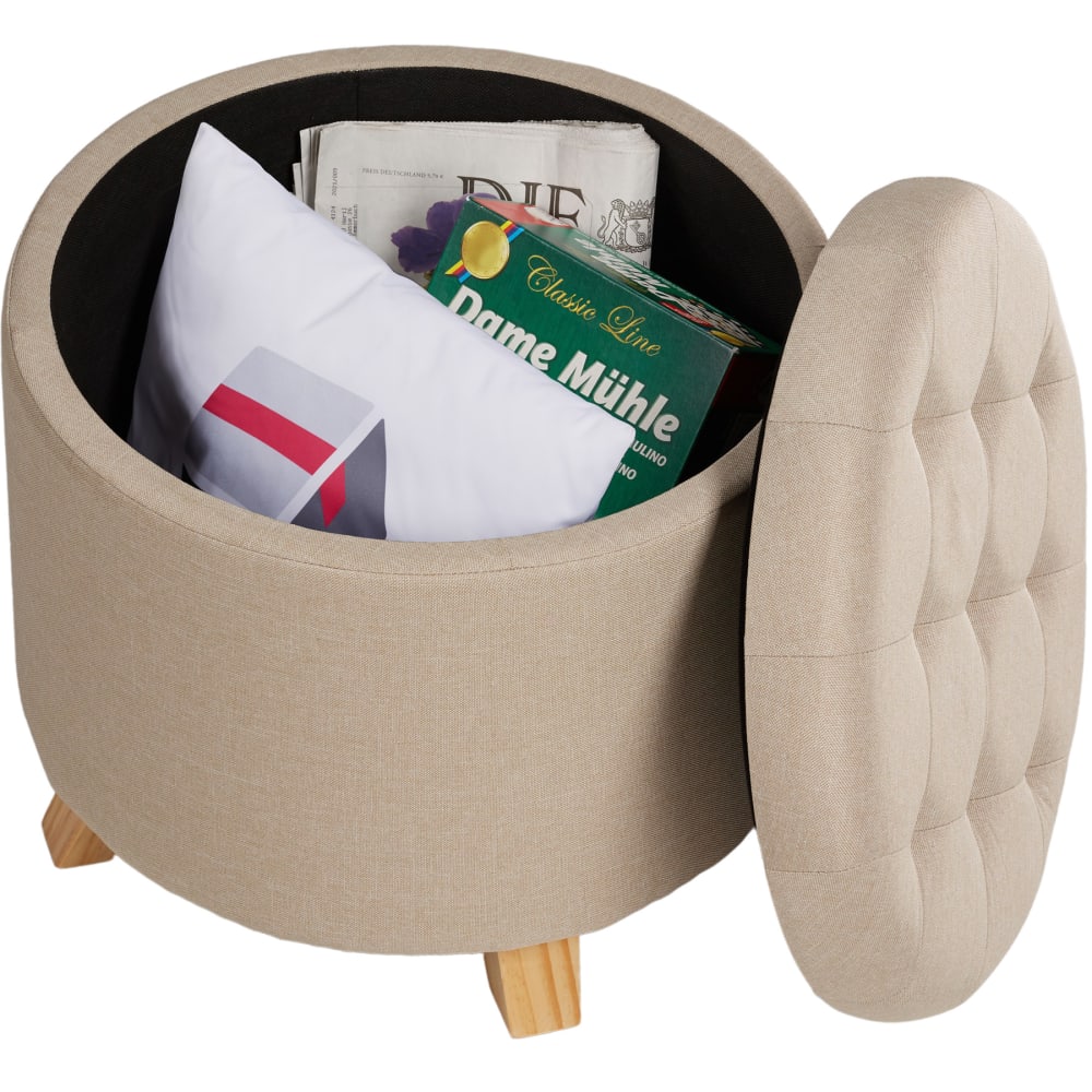 Pouf contenitore imbottito effetto lino sabbia 33l - Tectake