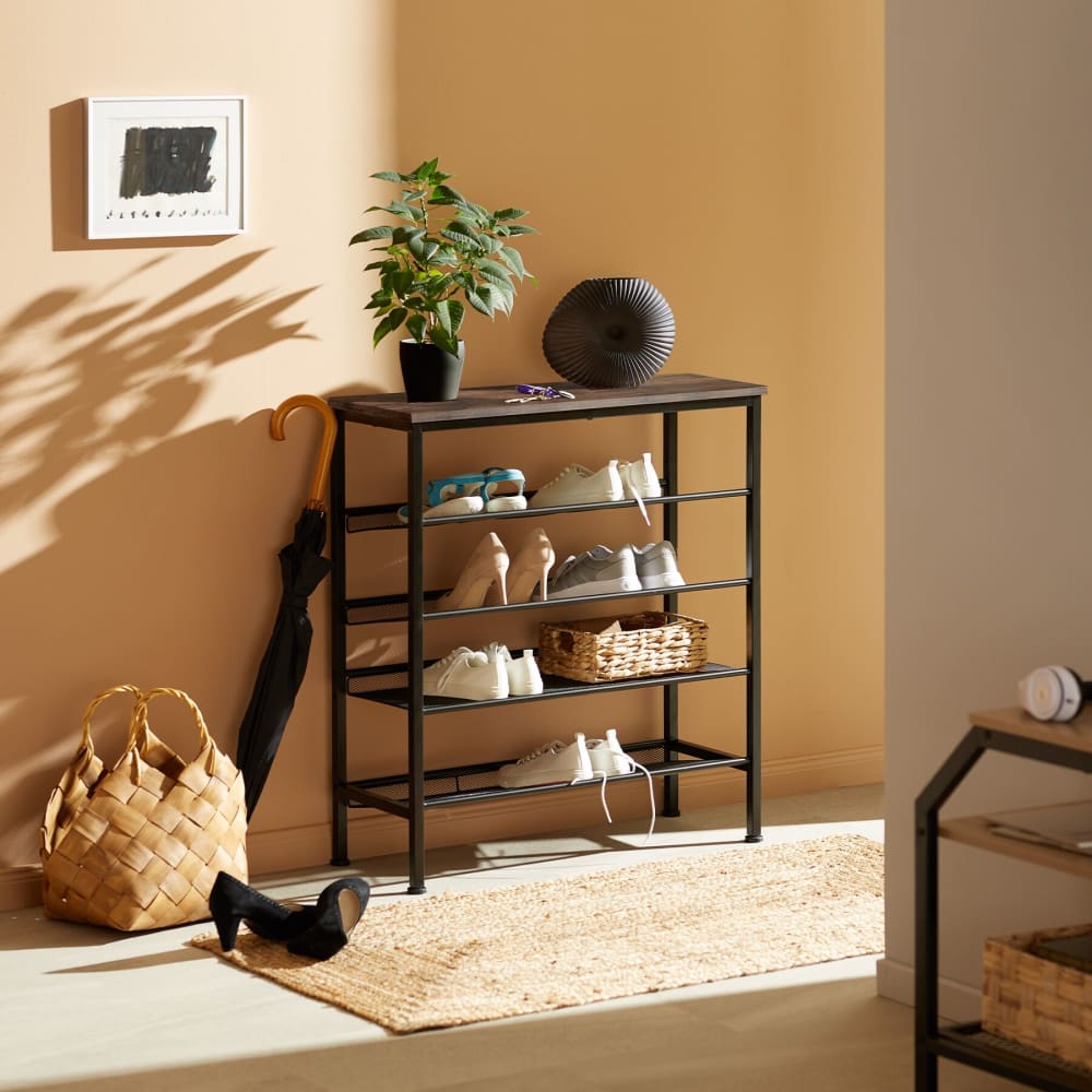 Scarpiera stile industriale 75,5 x 30,5 x 85,5 legno scuro - LEGNO