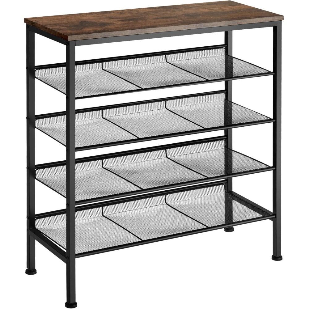 Scarpiera stile industriale 75,5 x 30,5 x 85,5 legno scuro -