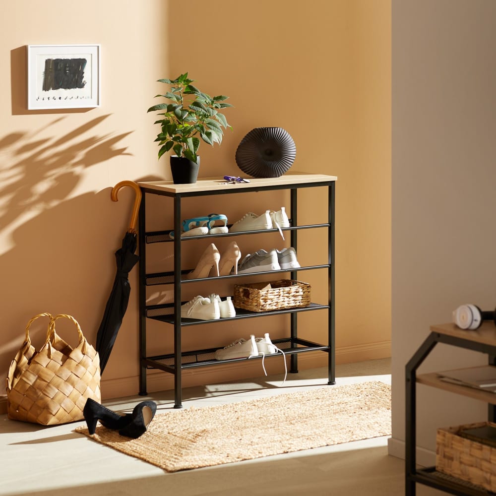 Scarpiera stile industriale 75,5 x 30,5 x 85,5 legno chiaro - LEGNO