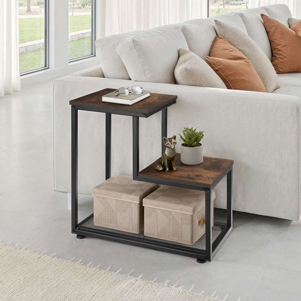 Tavolino stile industriale 60,5 x 35,5 x 60,5 cm legno scuro - Modello Industriale - LEGNO