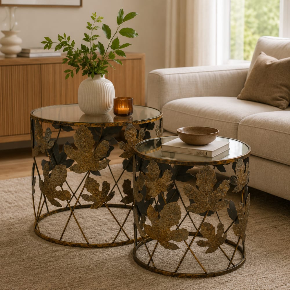 2er Set Beistelltische aus Metall, Maße: 120x60x56h cm, gold -