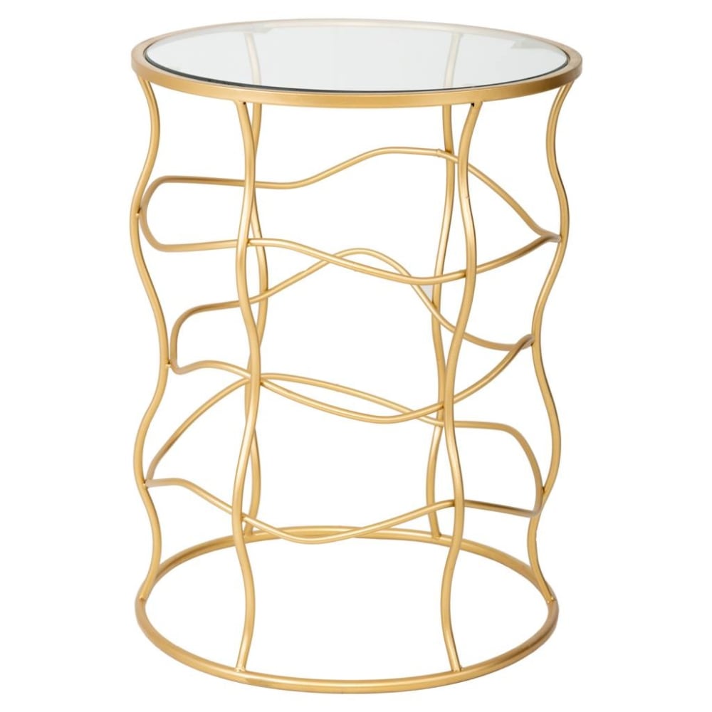 Mesa auxiliar de metal dorado y cristal d46x60