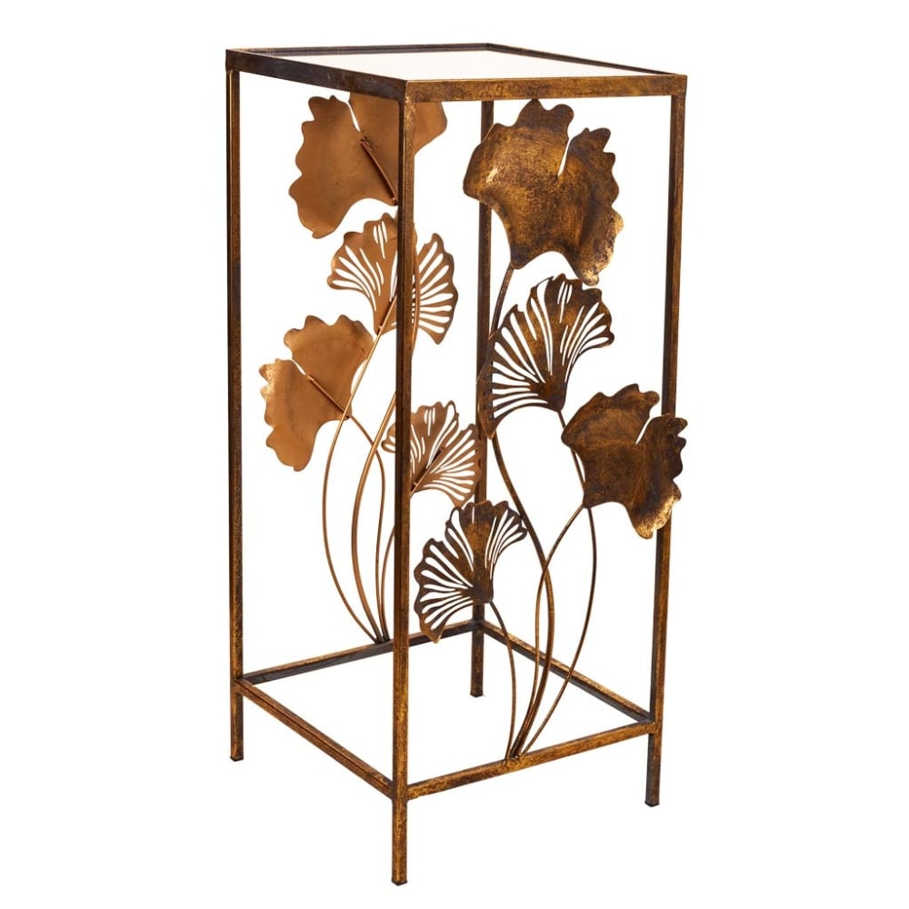 Mesa esquinera de metal dorada 35x33x76
