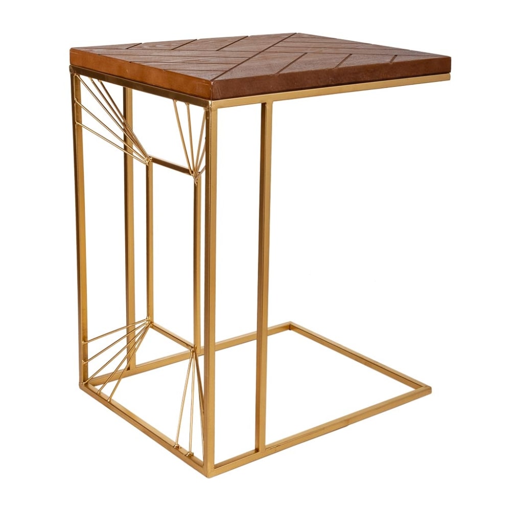 Mesa esquinera de madera y metal