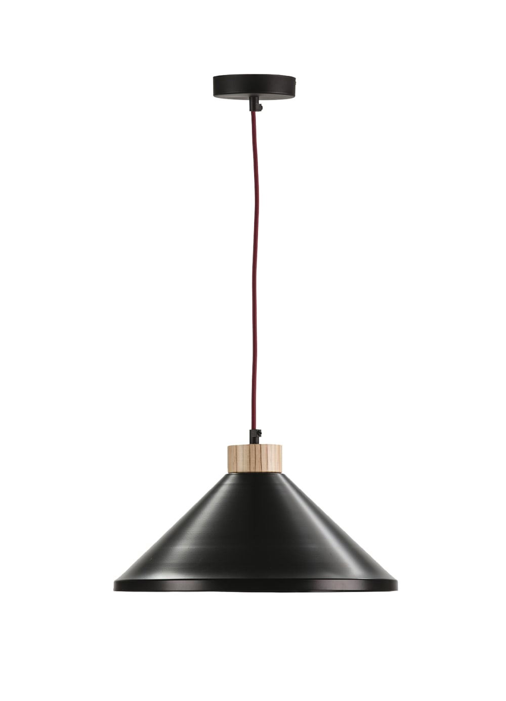 Lámpara techo pantalla metálica negro y madera