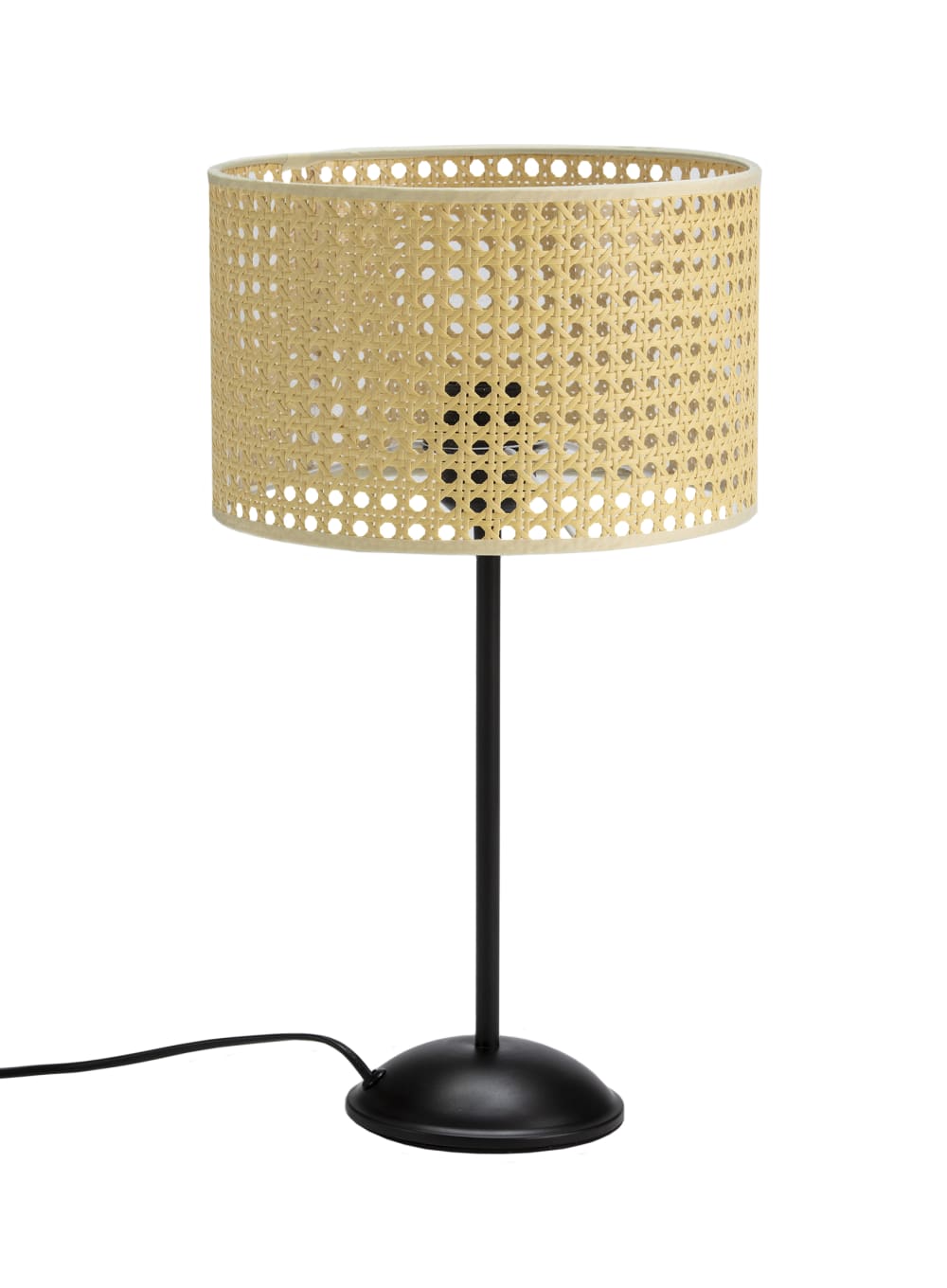Lámpara mesa Eider mimbre sintético beige ymetal negro 45 cm E27