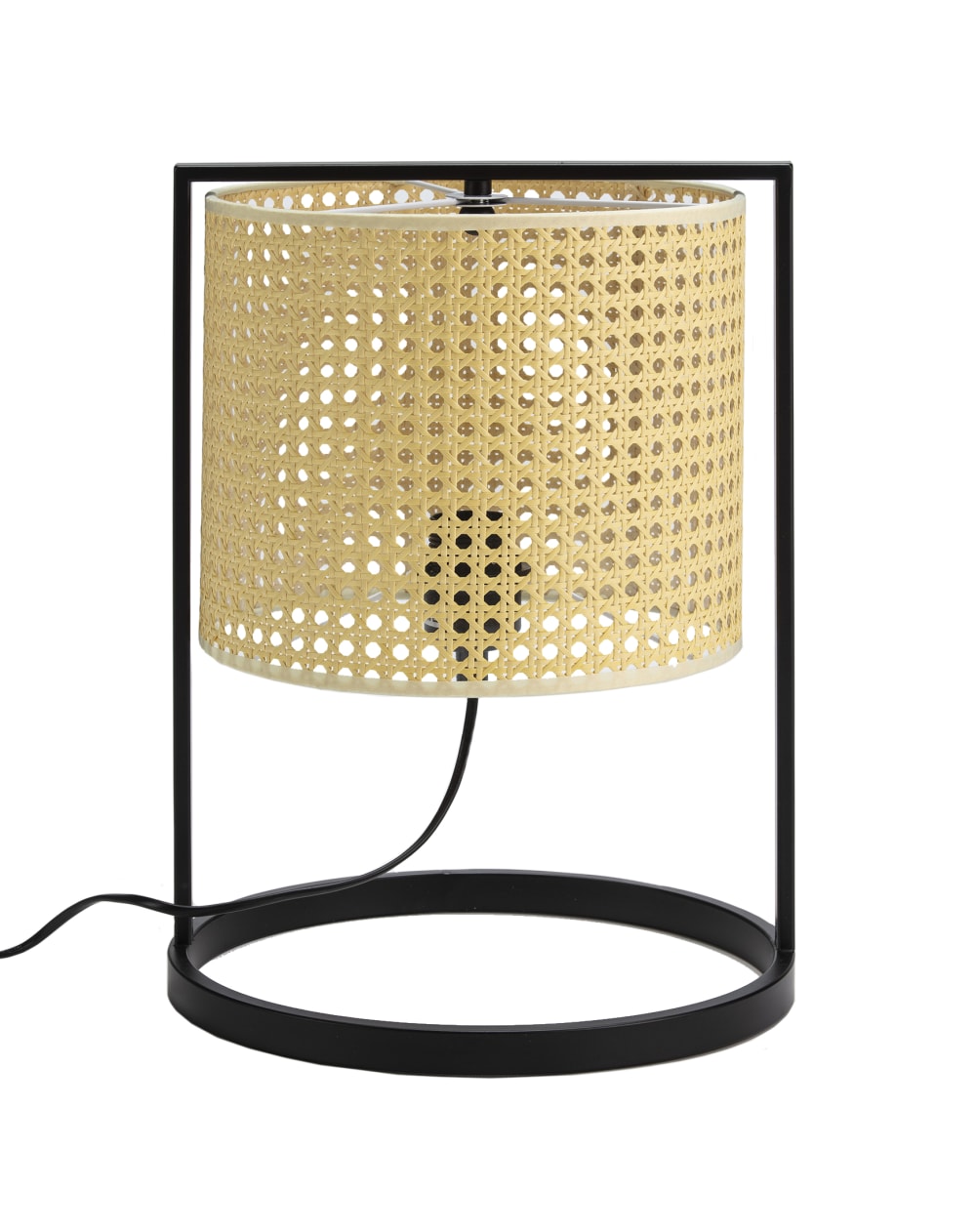 Lámpara de mesa Zenda negra con pantalla de mimbre beige E27 - Maisons du Monde