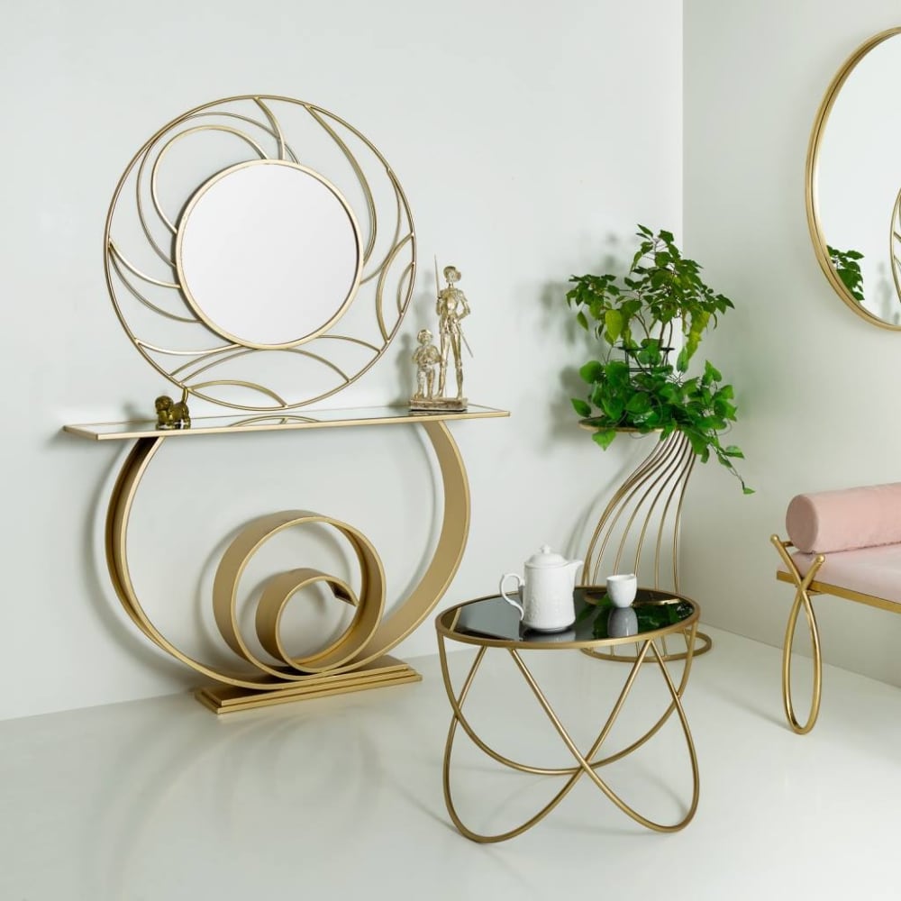 Mesa auxilar redonda de metal dorado con superficie de cristal d60x45 - Maisons du Monde