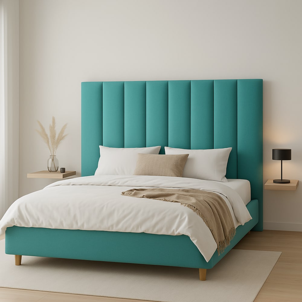 Tête de lit à lignes verticales turquoise, lit 160 cm, 170x120 cm
