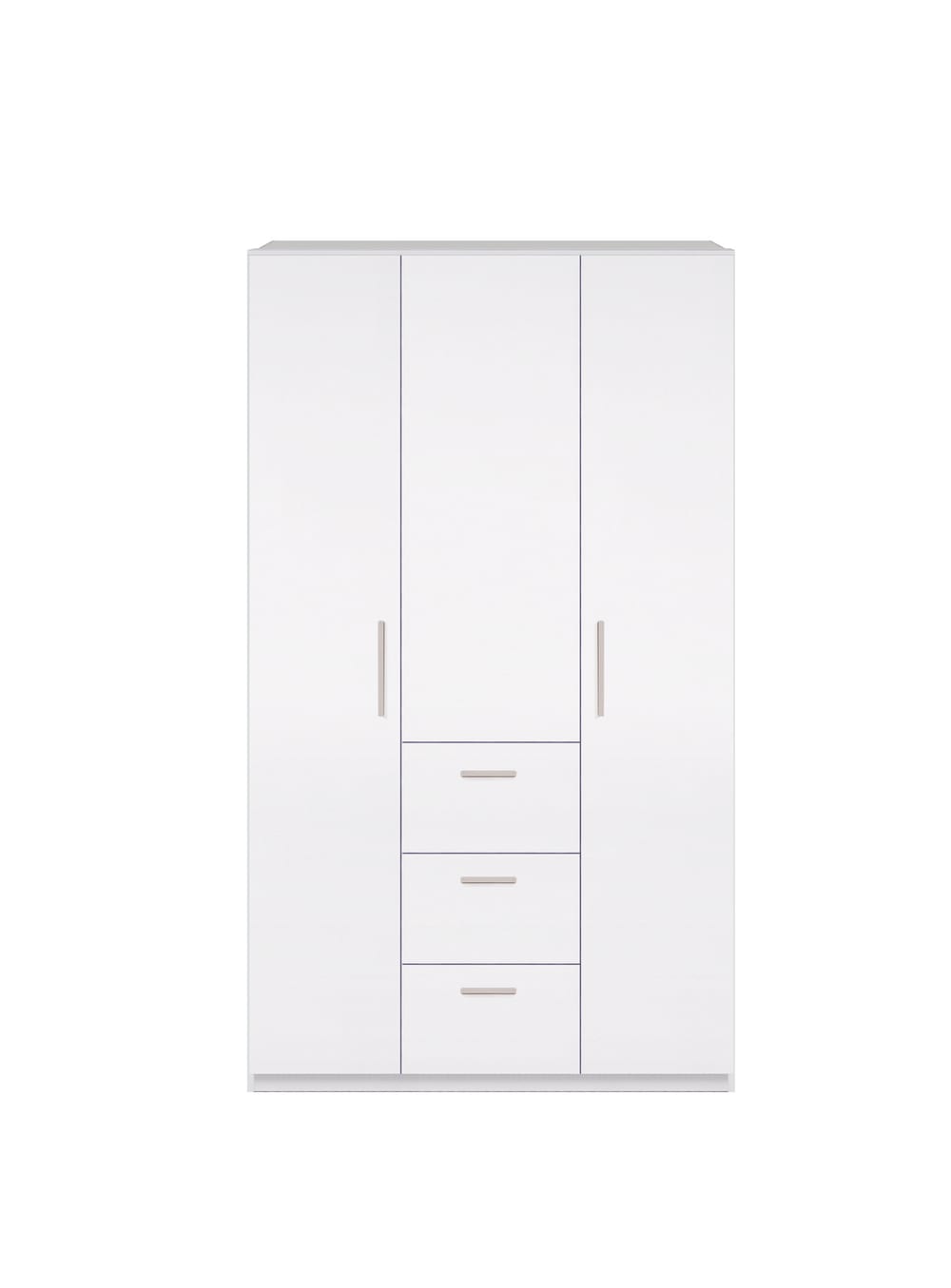 Armario ropero 3 puertas 3 cajones color blanco brillo, 117 cm ancho