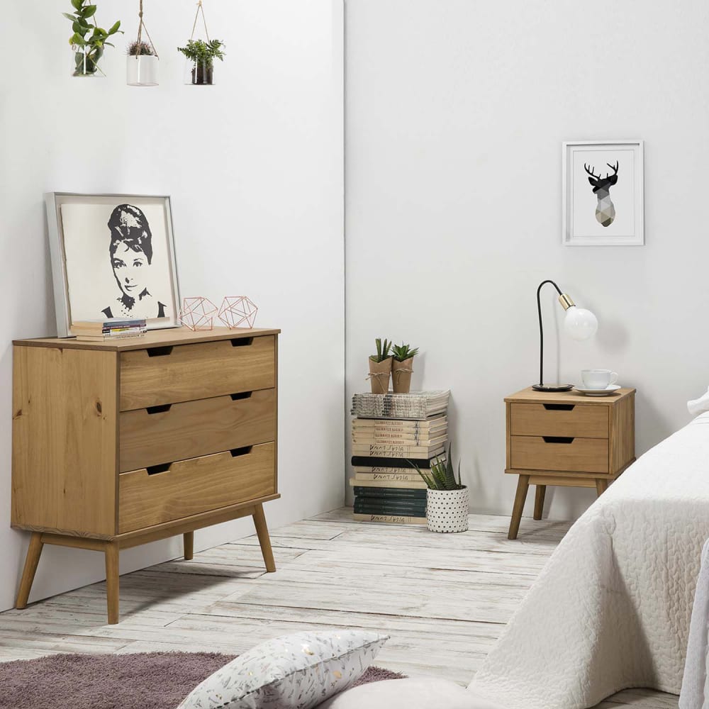 Commode 3 tiroirs, fabriqué en bois de pin massif