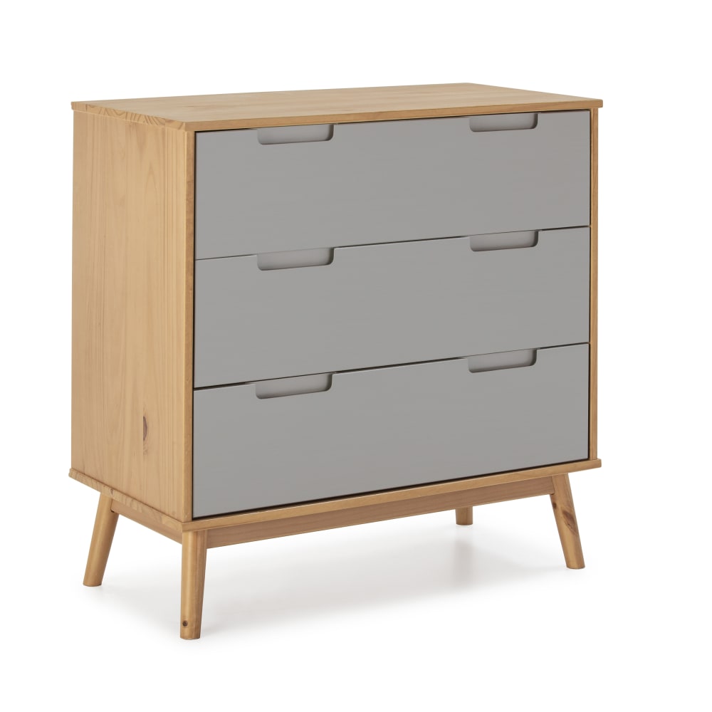 Cómoda de noche 3 cajones, madera maciza, 80 x 40 x 83 cm