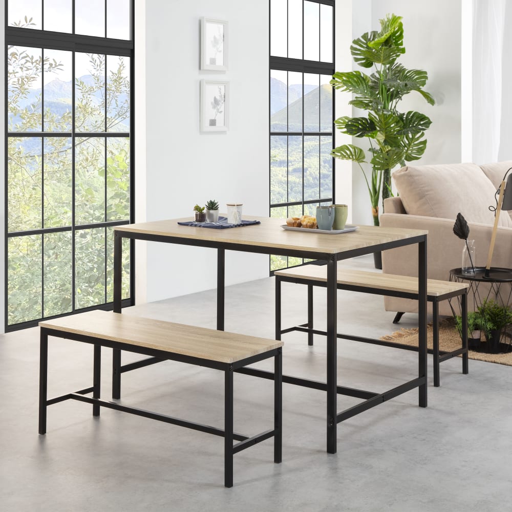Set tavolo e 2 panche per sala da pranzo, tavolo 110 x 70 x 75 cm