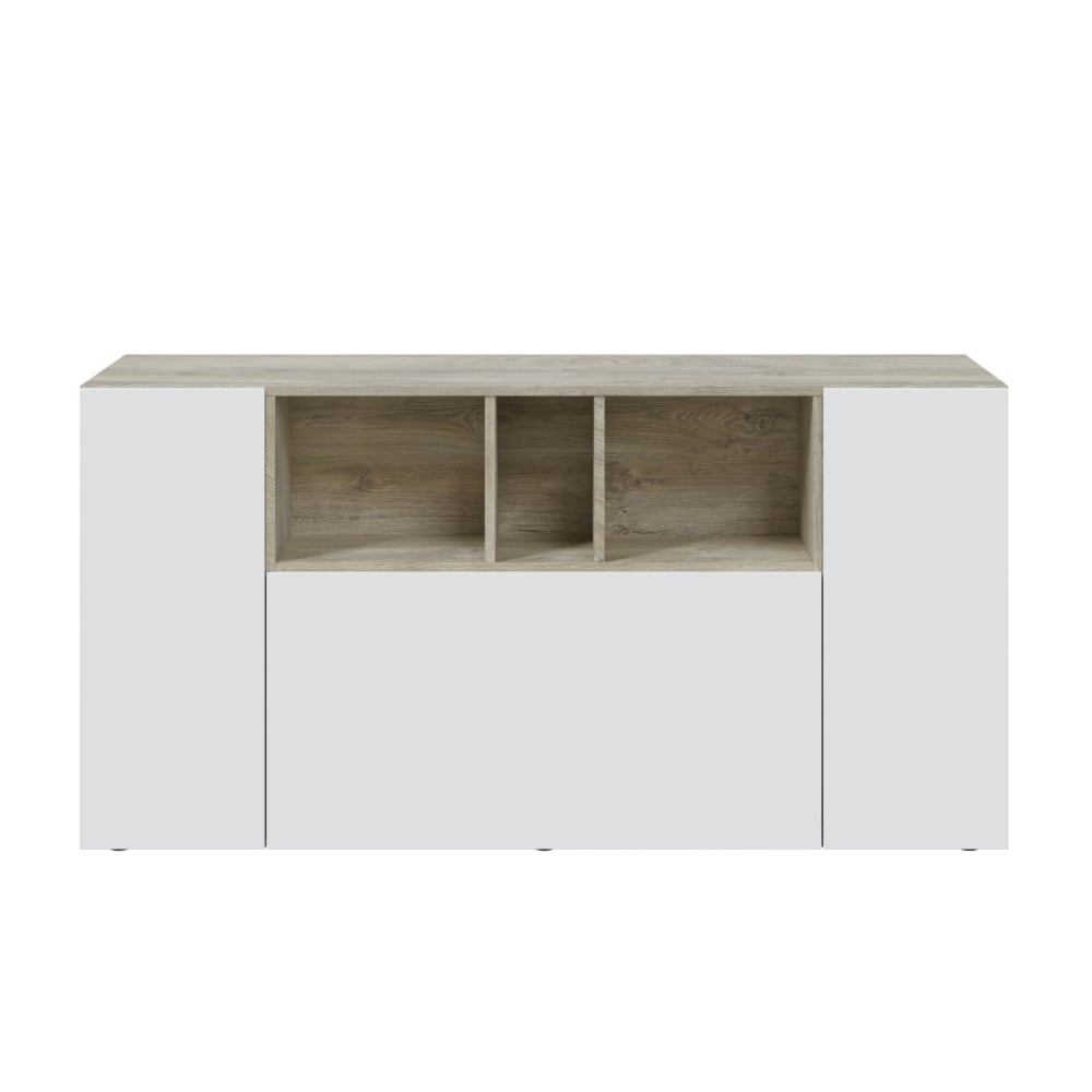 Buffet 3 portes et 3 niches L150cm - Blanc / Bois