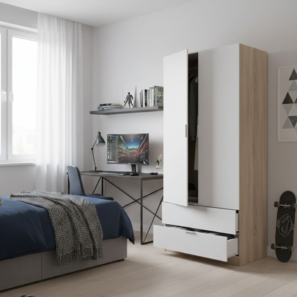 Armoire 2 portes effet bois beige, blanc 81x52 cm - Maisons du Monde