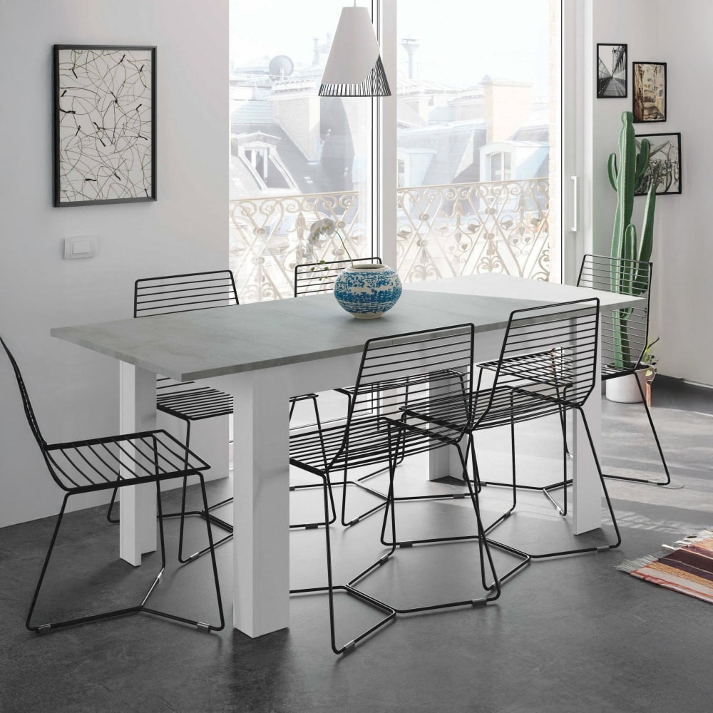 Ausziehbarer Tisch mit Betonholzeffekt, weiß 190x90h78 cm -