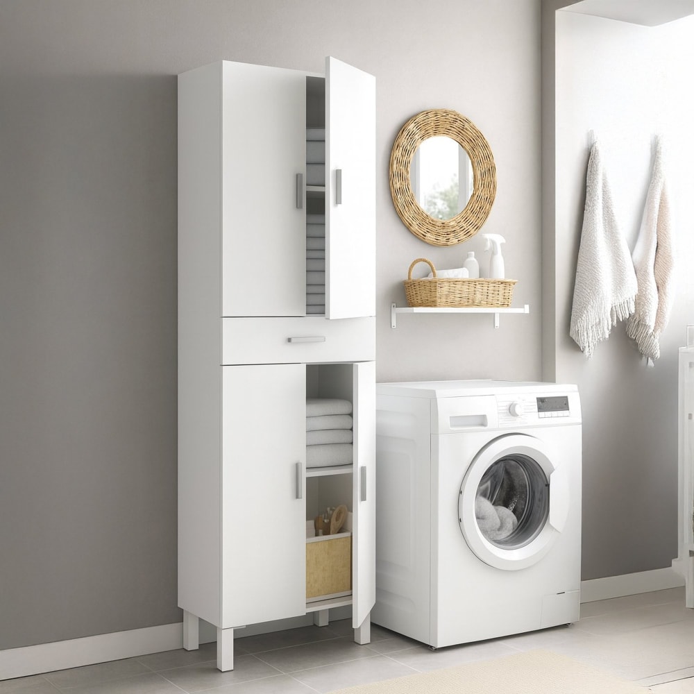 Grande armoire polyvalente effet bois blanc brillant 60x29 cm - Maisons du Monde