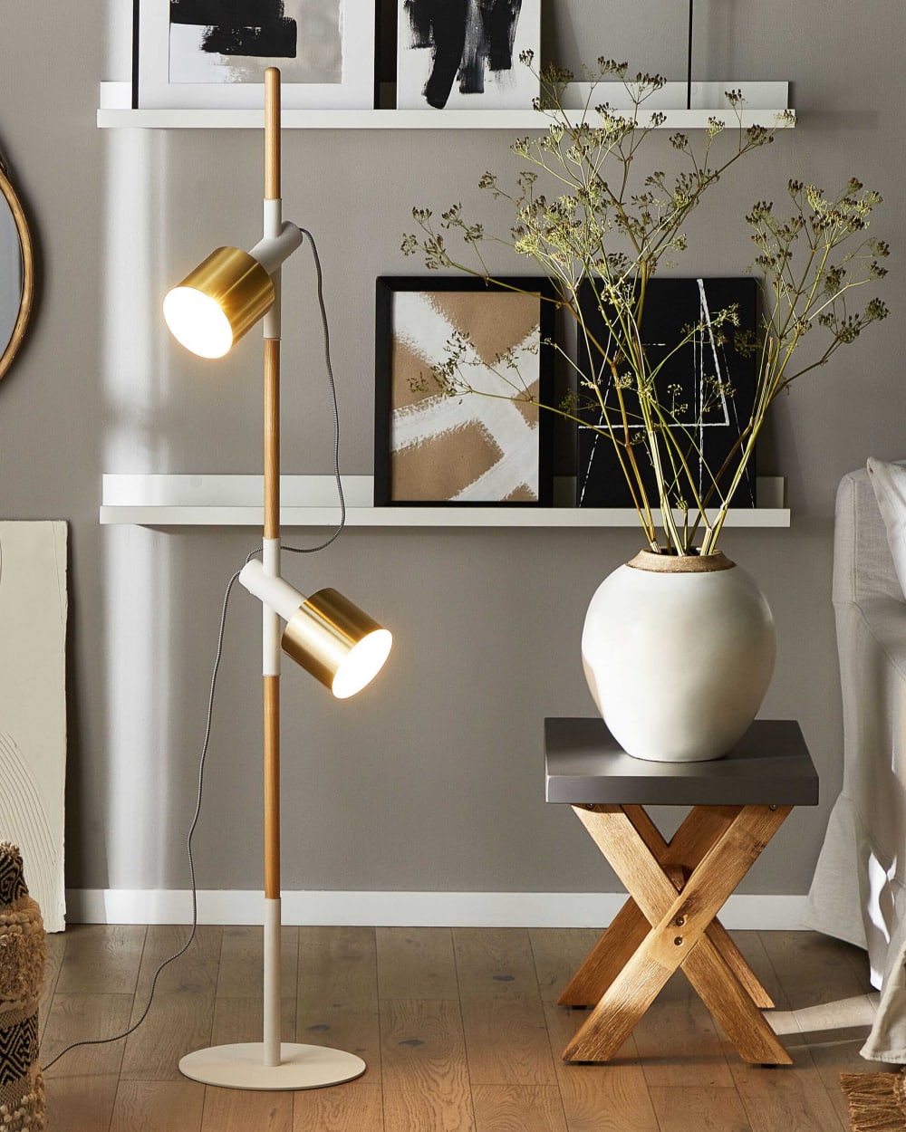 Lampadaire réglable bois de frêne blanc