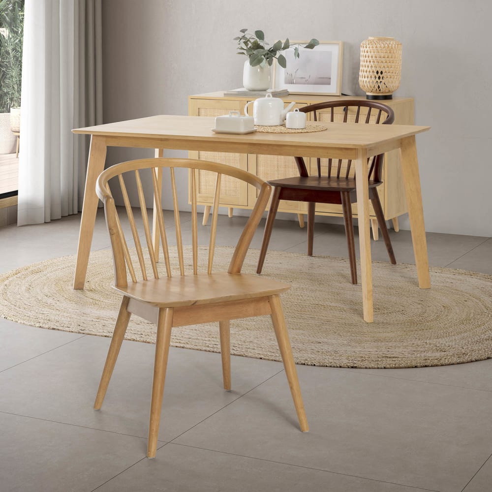 Pack 2 chaises, couleur chêne, bois massif, 55 cm x 58,5 cm x 84 cm
