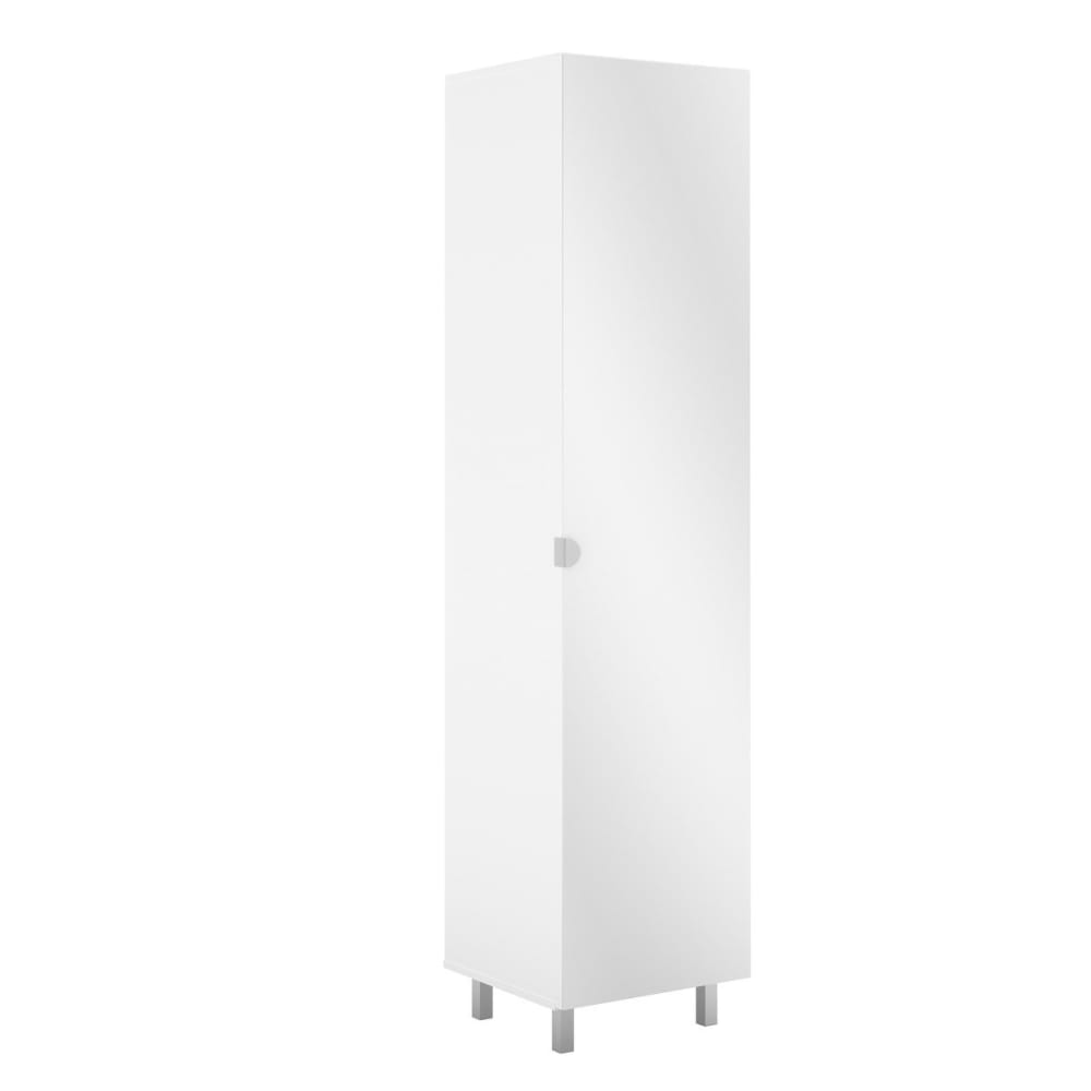 Colonne de Rangement avec Porte Miroir et 5 Étagères - Blanc