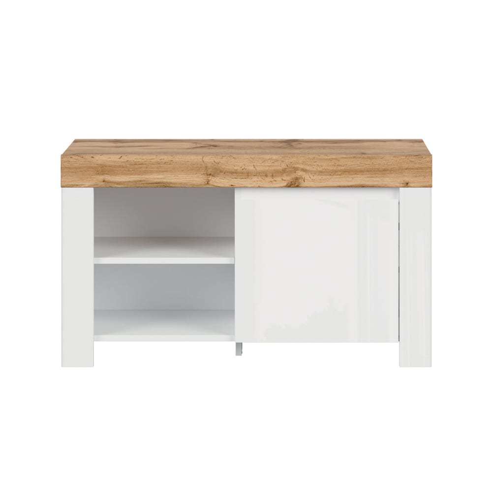 Petits meubles Niedriges Schuhmöbel Laminierte Spanplatten Weiß und Holz Weiß Spanplatte