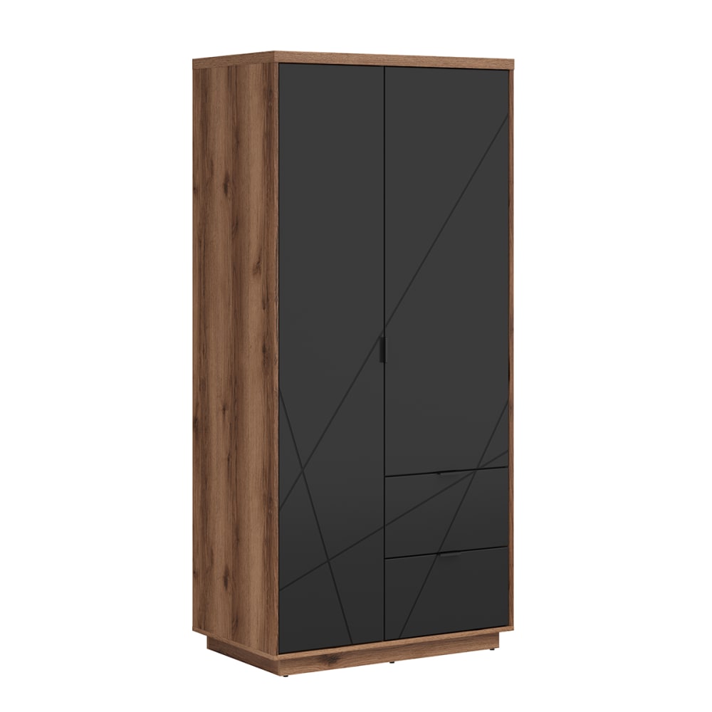 Armoire 2 portes 2 tiroirs stratifiés noir et bois