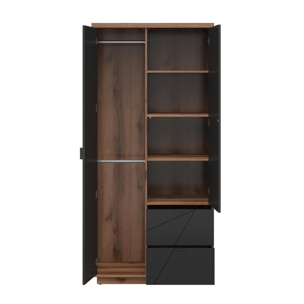 Schrank 2 Türen 2 Schubladen Melaminierte Holzplatten Schwarz und