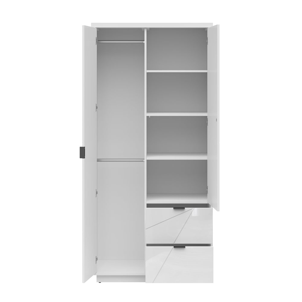 Schrank 2 Türen 2 Schubladen Melaminierte Holzplatten Weiß -