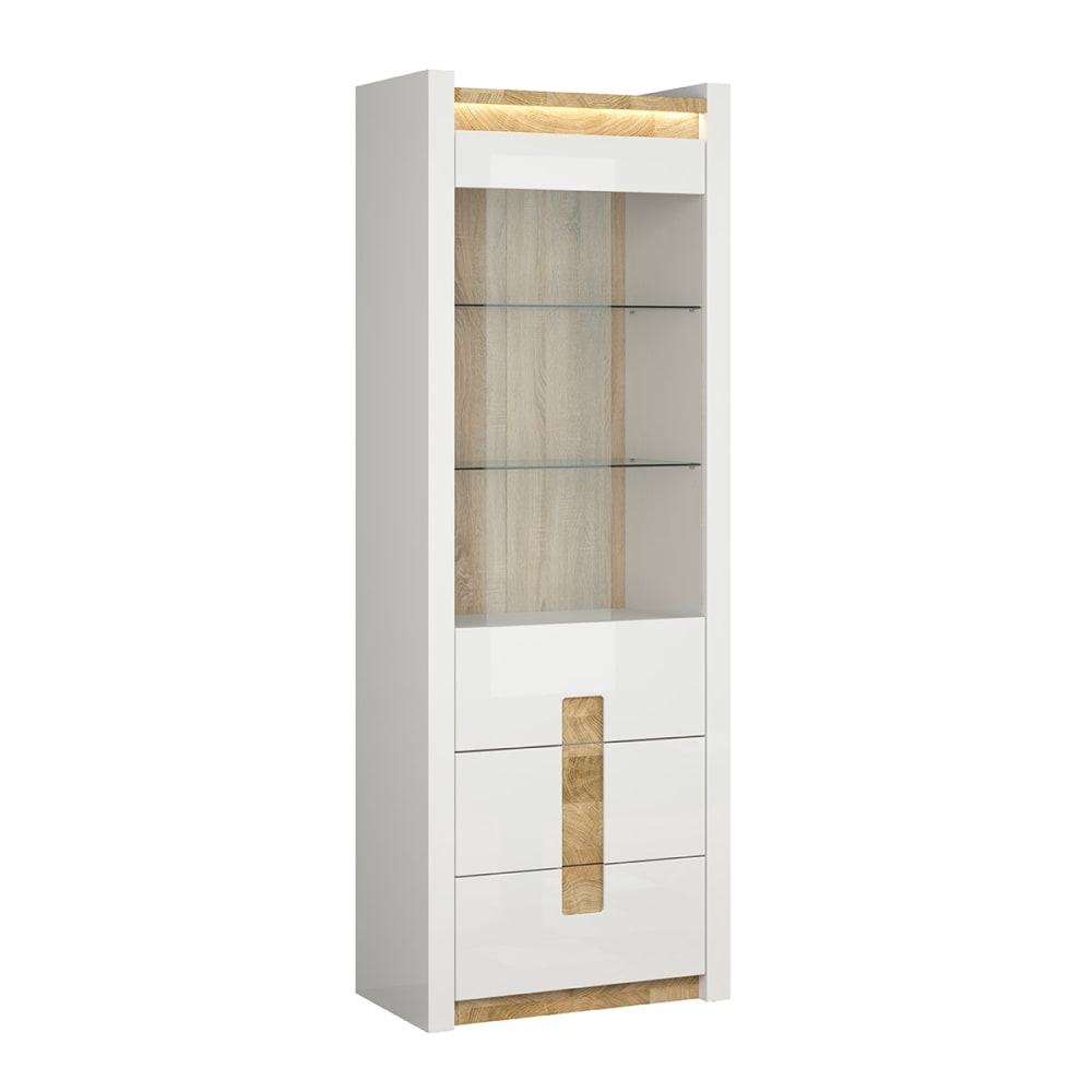 Vitrine 1 porte 2 tiroirs avec led panneaux mdf blanc Vitrine 1 porte 2 tiroirs avec led panneaux mdf blanc