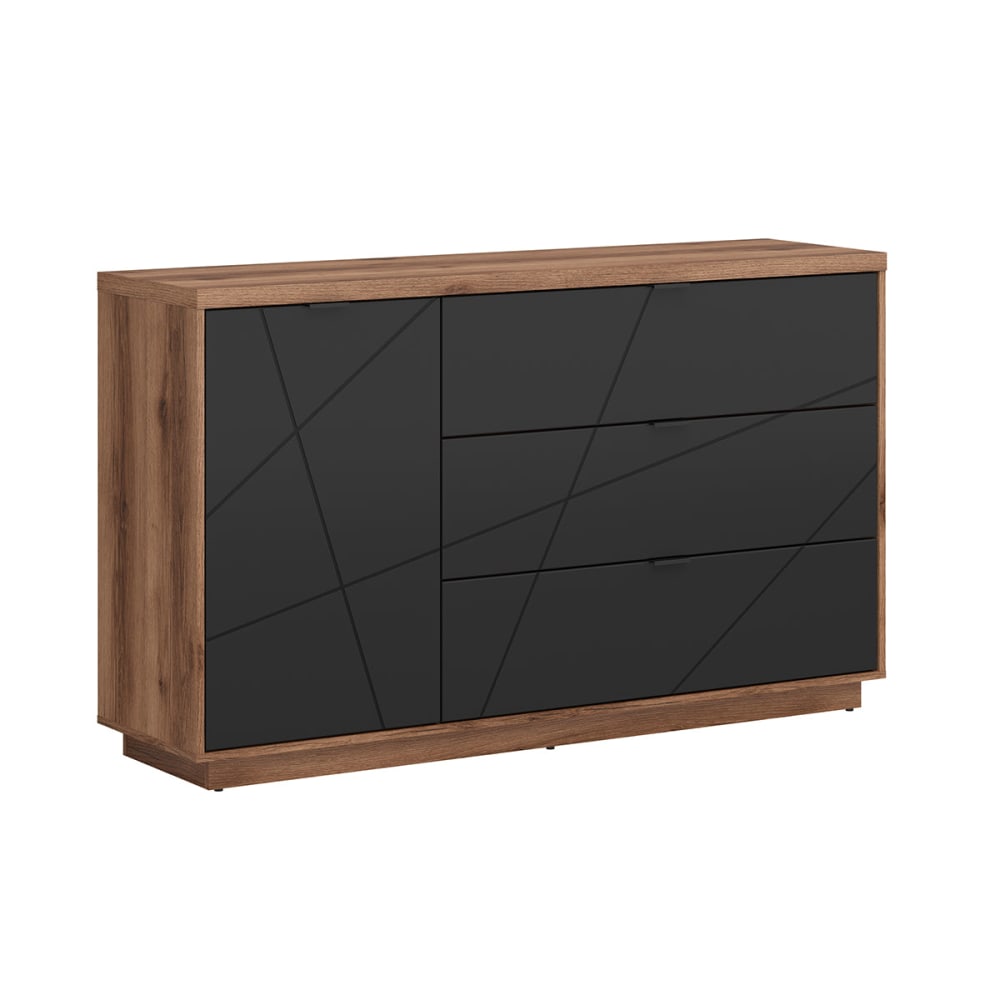 Petits meubles Anrichte mit 3 Schubladen 1 Tür Melaminierte Holzplatten Schwarz Schwarz Spanplatte