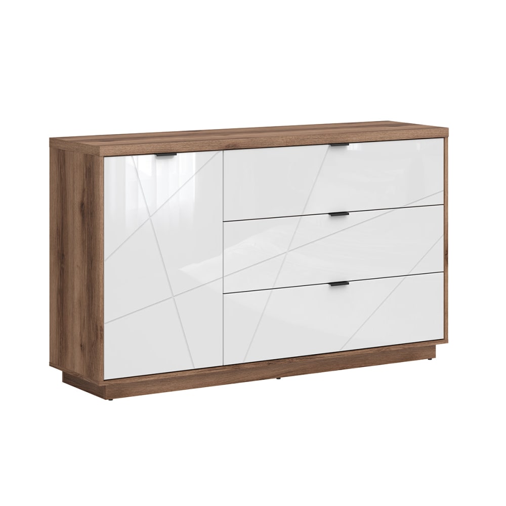 Petits meubles Buffet 3 tiroirs 1 porte panneaux de bois mélaminés blanc Blanc Panneau De Particules - 156x93x43cm
