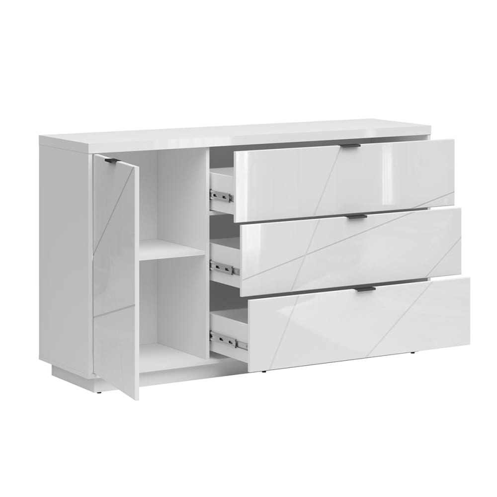 Buffet 3 tiroirs 1 porte panneaux de bois mélaminés blanc - Maisons du Monde