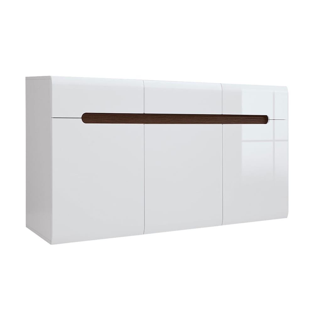 Petits meubles Buffet 3 portes 3 tiroirs laqué panneaux mdf blanc Blanc Panneau De Particules - 150x84x41cm