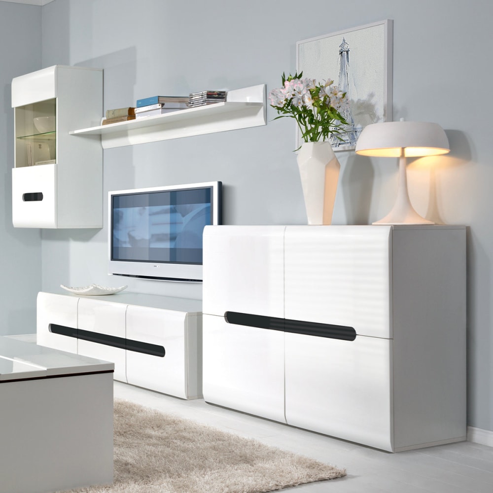 Buffet 4 portes laqué et bois panneaux mdf blanc - Maisons du Monde