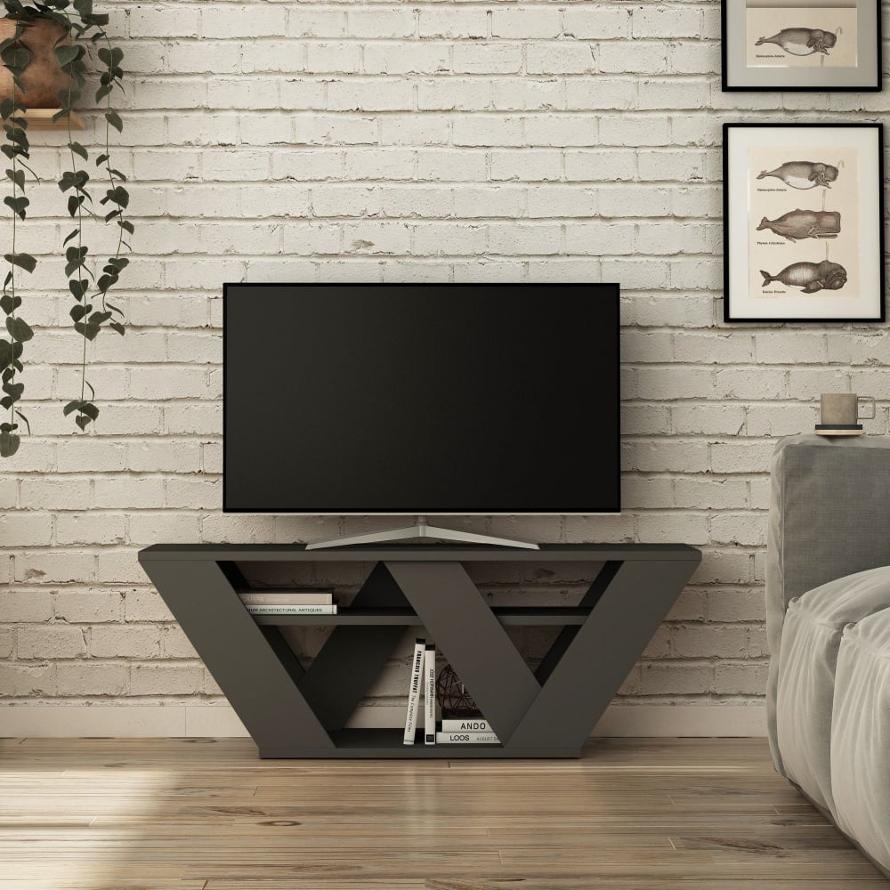 Meuble TV design L. 110 x H. 40 cm gris anthracite - Maisons du Monde