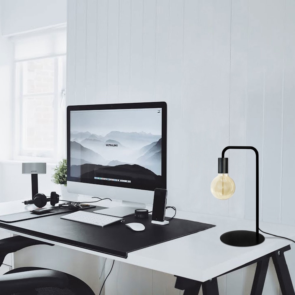 Lampe à poser métal noir abat-jour ampoule — vue 3