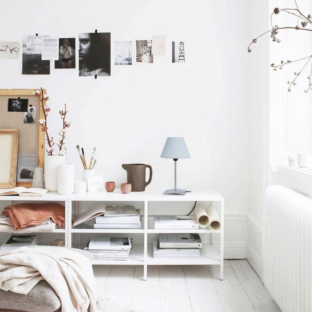 Lampe à poser métal aluminium abat-jour tissu gris — vue 3