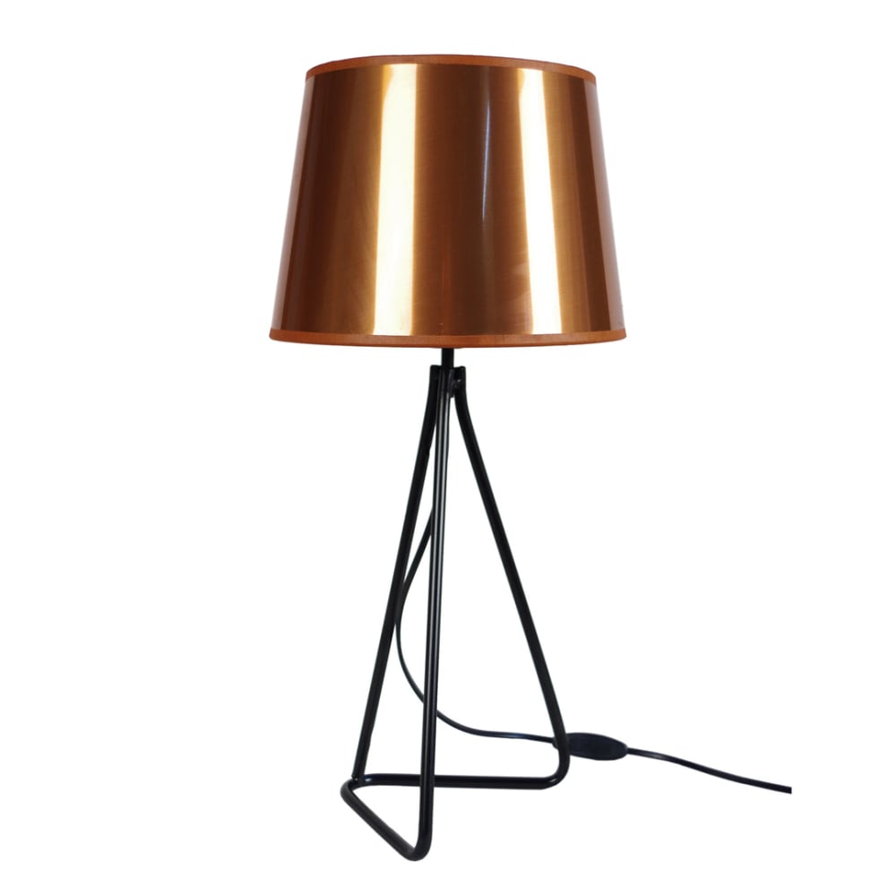 Lámpara de mesa metal negro pantalla cobre