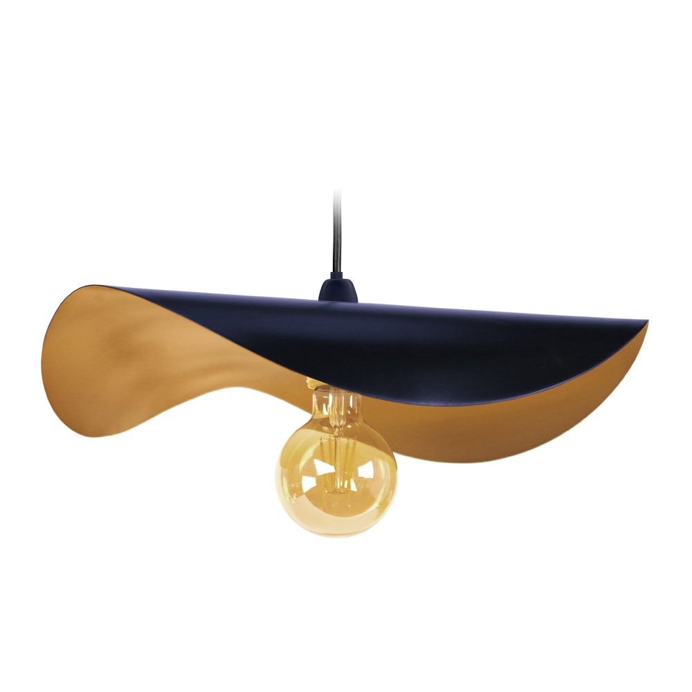 Suspensión irregular metal negro pantalla azul y oro