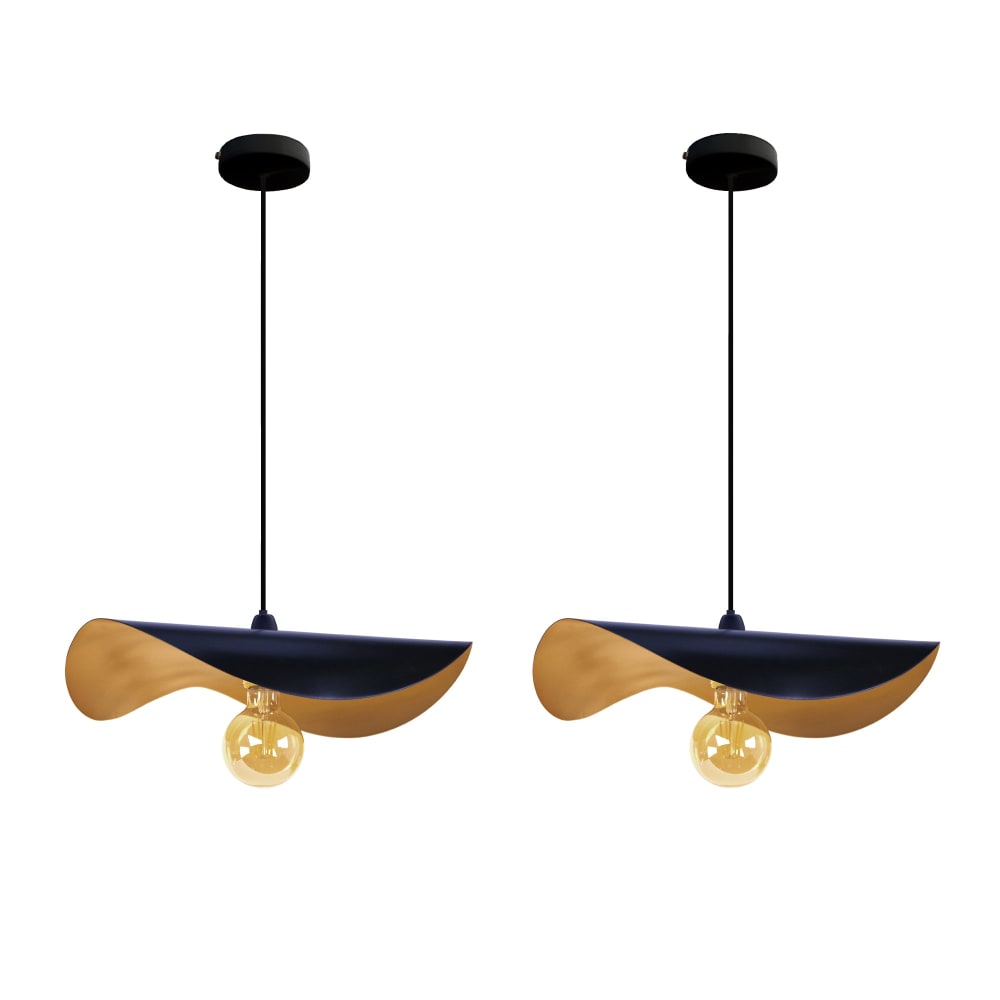 Lot 2 Suspension métal noir abat-jour bleu et or - Maisons du Monde