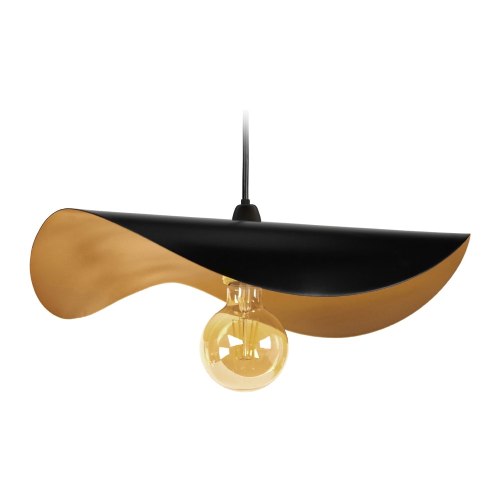 Lámpara de suspensión irregular metal negro pantalla negro y oro