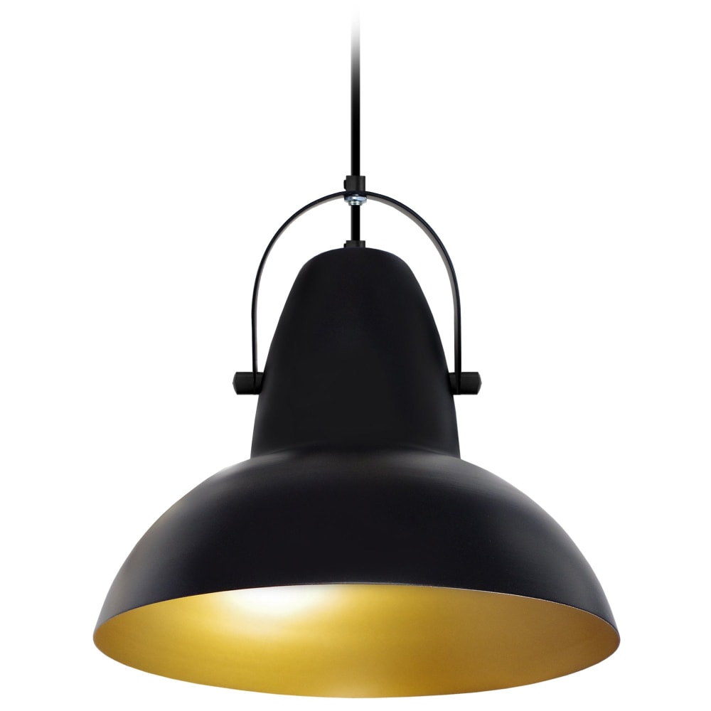 Suspension métal noir abat-jour noir et or