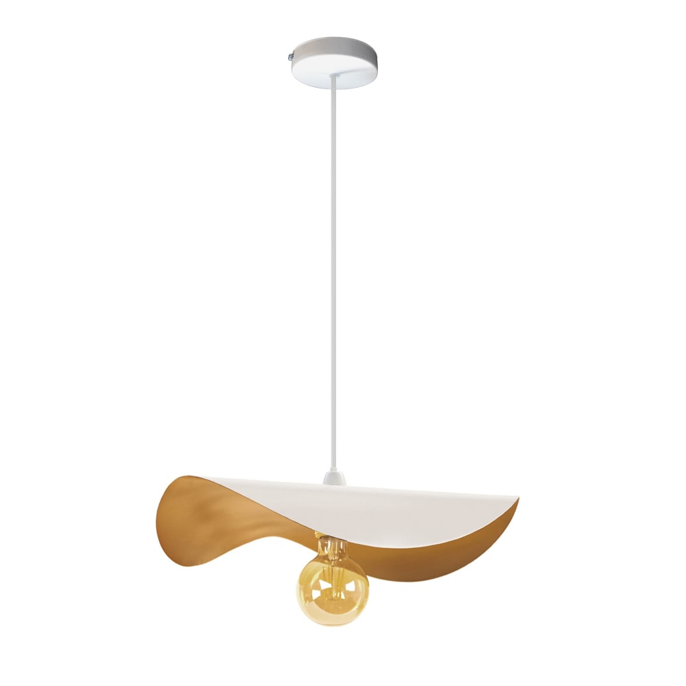 Suspension métal blanc abat-jour blanc et or