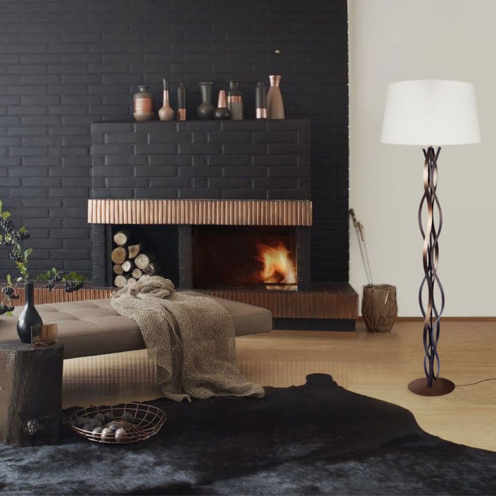 Lampadaire ondas métal bronze abat-jour ecrú — vue 3
