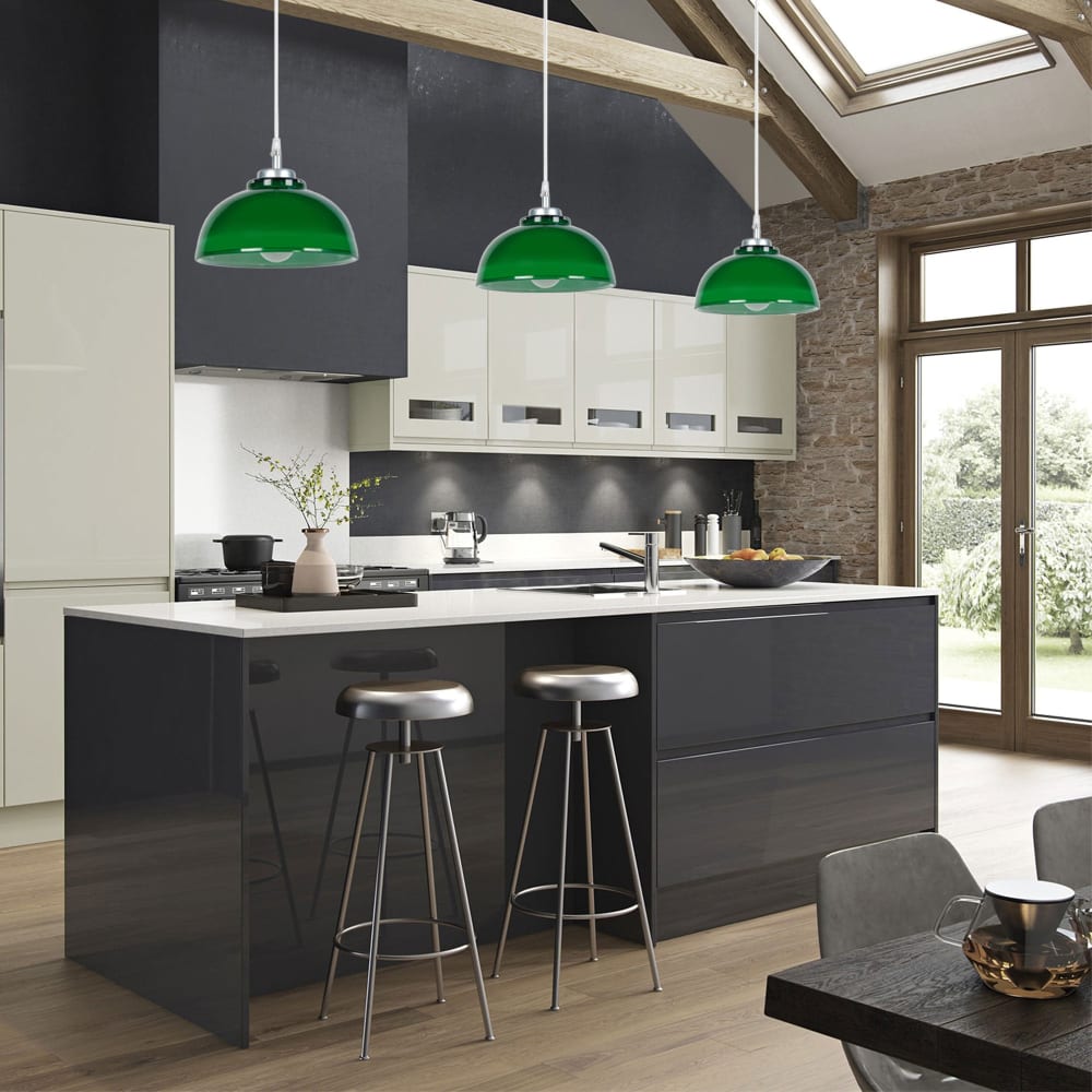 Suspension métal aluminium abat-jour verre vert - Maisons du Monde